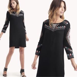 Ella moss joss mini dress - black with wide 3/4 sleeves embroidered size XS